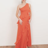 Anaya With Love Recycled Coral One Shoulder Ruffle Maxi Dress