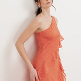 Anaya With Love Recycled Coral One Shoulder Ruffle Maxi Dress
