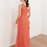 Anaya With Love Recycled Coral One Shoulder Ruffle Maxi Dress