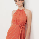 Anaya With Love Recycled Coral Halter Neck Tiered Midi Dress