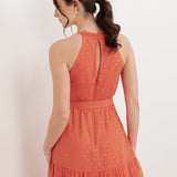 Anaya With Love Recycled Coral Halter Neck Tiered Midi Dress