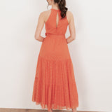 Anaya With Love Recycled Coral Halter Neck Tiered Midi Dress