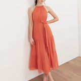 Anaya With Love Recycled Coral Halter Neck Tiered Midi Dress