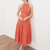 Anaya With Love Recycled Coral Halter Neck Tiered Midi Dress