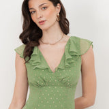 Anaya With Love Recycled Green Tea V Neck Ruffle Midaxi Dress