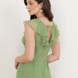 Anaya With Love Recycled Green Tea V Neck Ruffle Midaxi Dress