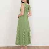 Anaya With Love Recycled Green Tea V Neck Ruffle Midaxi Dress