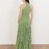 Anaya With Love Recycled Green Tea Halter Neck Waterfall Ruffle Maxi Dress