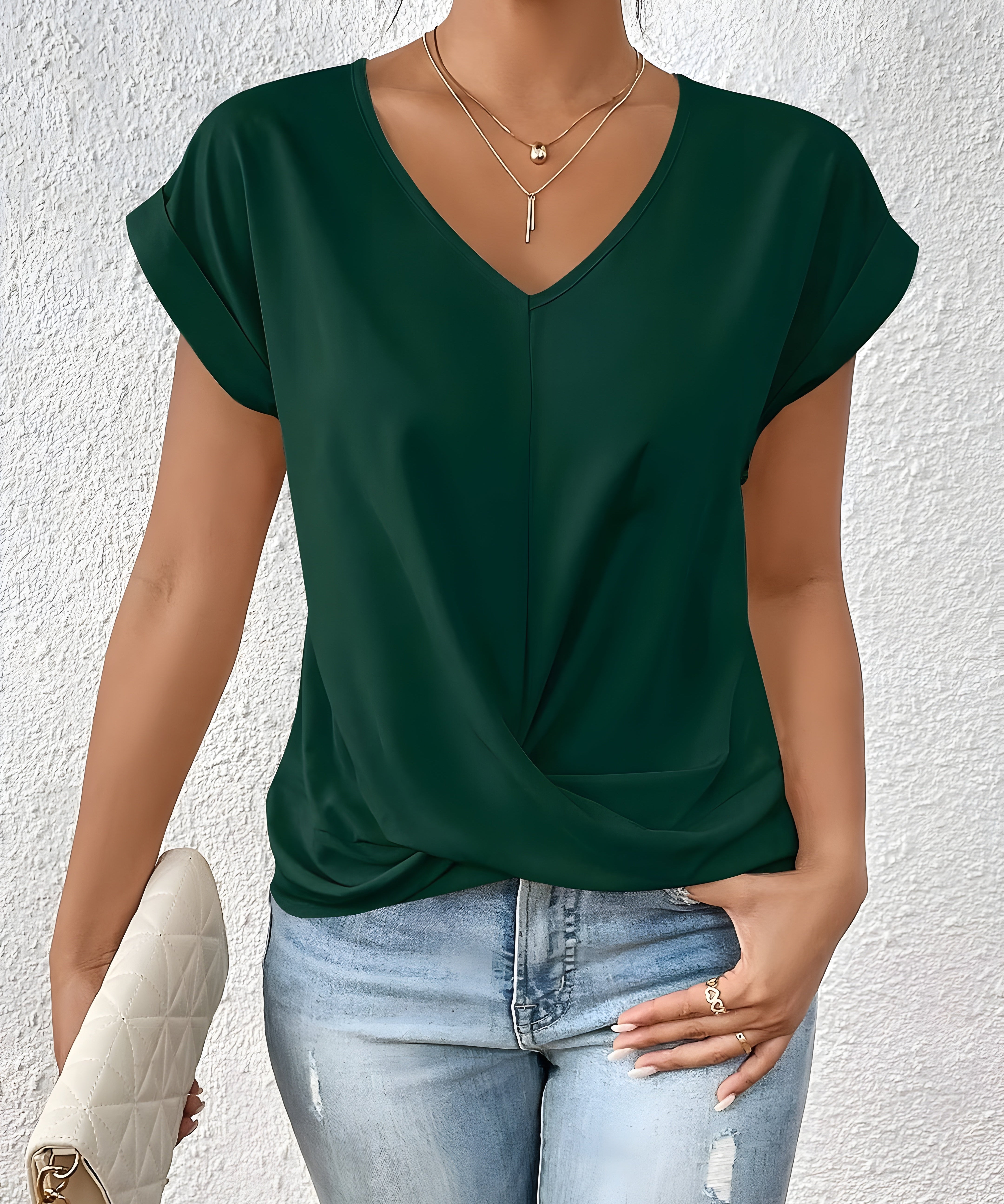 MEIKA™ – Classic Twist Detail V-Neck Top