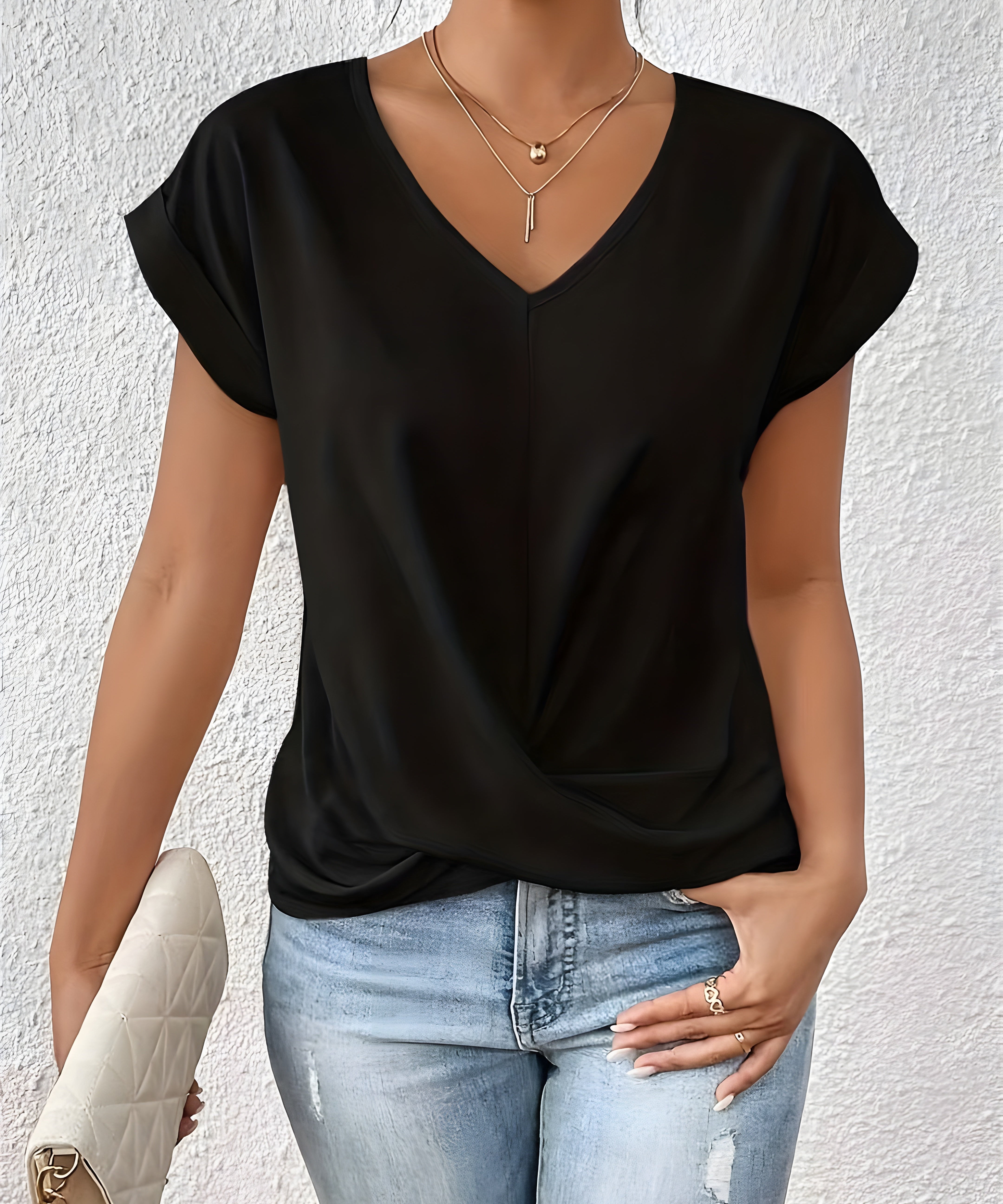 MEIKA™ – Classic Twist Detail V-Neck Top