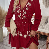 LOTTIE™ - Elegant Embroidered Long Sleeve Casual Dress