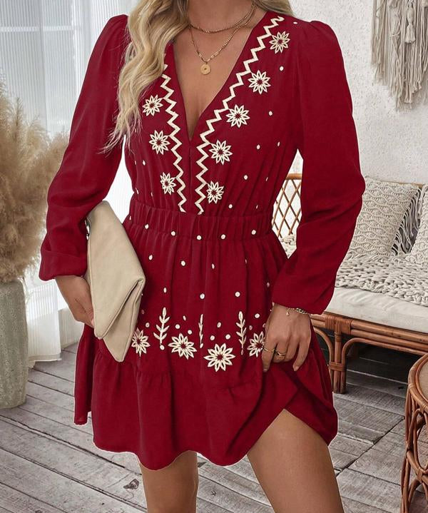 LOTTIE™ - Elegant Embroidered Long Sleeve Casual Dress