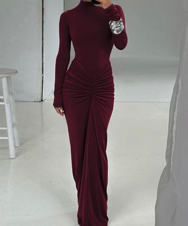 BETTY™ - Classy Ruched Long Sleeve Mock Bodycon Maxi Dress