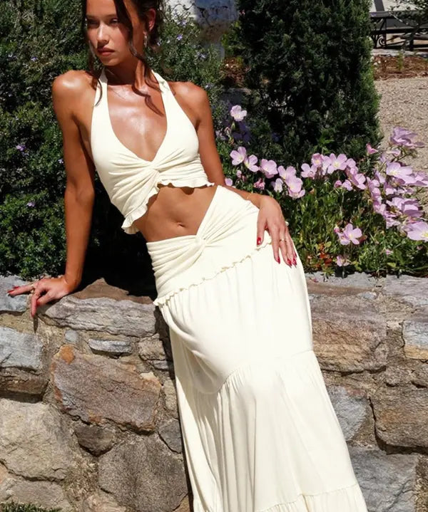 ARIYA™ – Chic Plunge Neck Summer Two-Piece Outfit