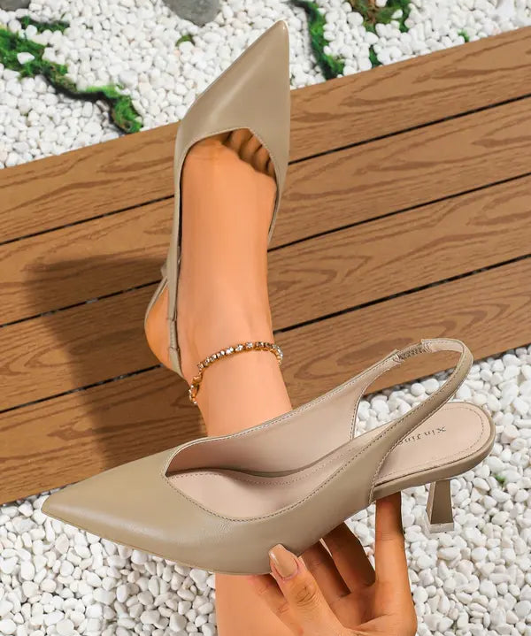 AMIRA™ - Women’s PU Leather Slingback Heels Simple Solid Color Pointed Toe Pumps