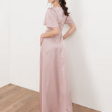 Maya Blush V Neck Angel Sleeve Satin Maxi Dress