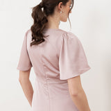 Maya Blush V Neck Angel Sleeve Satin Maxi Dress