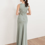 Maya Sage Green Sleeveless V Neck Satin Maxi Dress