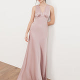 Maya Soft Pink Sleeveless V Neck Satin Maxi Dress