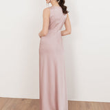 Maya Soft Pink Sleeveless V Neck Satin Maxi Dress