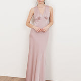 Maya Soft Pink Sleeveless V Neck Satin Maxi Dress
