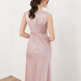 Maya Soft Pink Sleeveless V Neck Satin Maxi Dress
