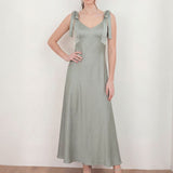 Maya Sage Green Tie-Shoulder Satin Maxi Dress