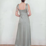 Maya Sage Green Tie-Shoulder Satin Maxi Dress