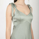Maya Sage Green Tie-Shoulder Satin Maxi Dress