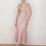 Maya Blush Tie-Shoulder Satin Maxi Dress
