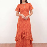 Anaya With Love Recycled Orange Floral Burnout Short Sleeve Maxi Dress