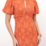 Anaya With Love Recycled Orange Floral Burnout Short Sleeve Maxi Dress