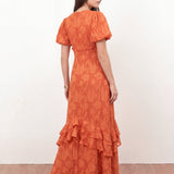 Anaya With Love Recycled Orange Floral Burnout Short Sleeve Maxi Dress