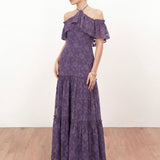 Anaya With Love Recycled Violet Floral Burnout Cold Shoulder Halter Neck Maxi Dress