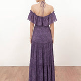 Anaya With Love Recycled Violet Floral Burnout Cold Shoulder Halter Neck Maxi Dress