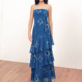 Anaya With Love Recycled Blue Floral Bandeau Ruffled Maxi Dress