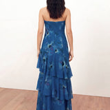 Anaya With Love Recycled Blue Floral Bandeau Ruffled Maxi Dress