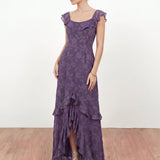 Anaya With Love Recycled Violet Floral Burnout Ruffle Maxi Dress