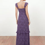Anaya With Love Recycled Violet Floral Burnout Ruffle Maxi Dress