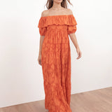 Anaya With Love Recycled Spiced Orange Floral Burnout Bardot Tiered Maxi Dress