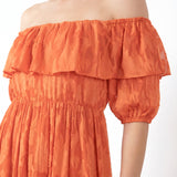 Anaya With Love Recycled Spiced Orange Floral Burnout Bardot Tiered Maxi Dress