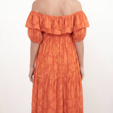 Anaya With Love Recycled Spiced Orange Floral Burnout Bardot Tiered Maxi Dress