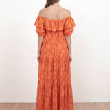 Anaya With Love Recycled Spiced Orange Floral Burnout Bardot Tiered Maxi Dress