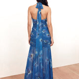 Anaya With Love Recycled Blue Floral Halter Neck Ruched Maxi Dress