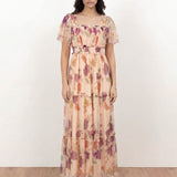 Anaya With Love Recycled Floral Square Neck Short Sleeve Tulle Midaxi Dress