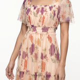 Anaya With Love Recycled Floral Square Neck Short Sleeve Tulle Midaxi Dress