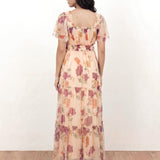 Anaya With Love Recycled Floral Square Neck Short Sleeve Tulle Midaxi Dress