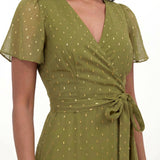 Anaya With Love Recycled Olive Faux Wrap Ruffle Midaxi Dress