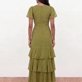Anaya With Love Recycled Olive Faux Wrap Ruffle Midaxi Dress