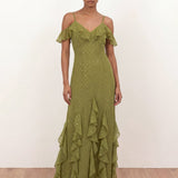 Anaya With Love Recycled Oliva Cold Shoulder Ruffle Maxi Dress